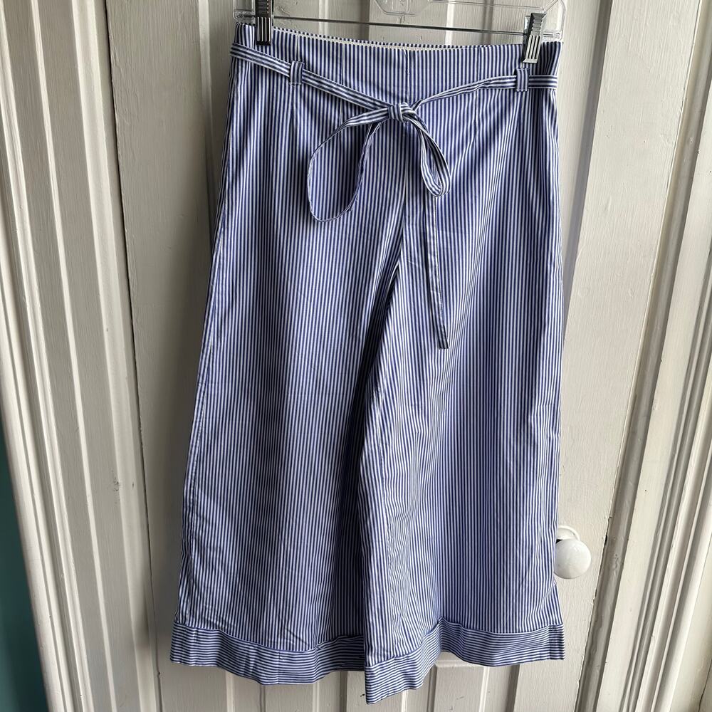 J Crew Wide Leg Cuffed Crop Pants Shirting Stripe NWT - Picture 2 of 9